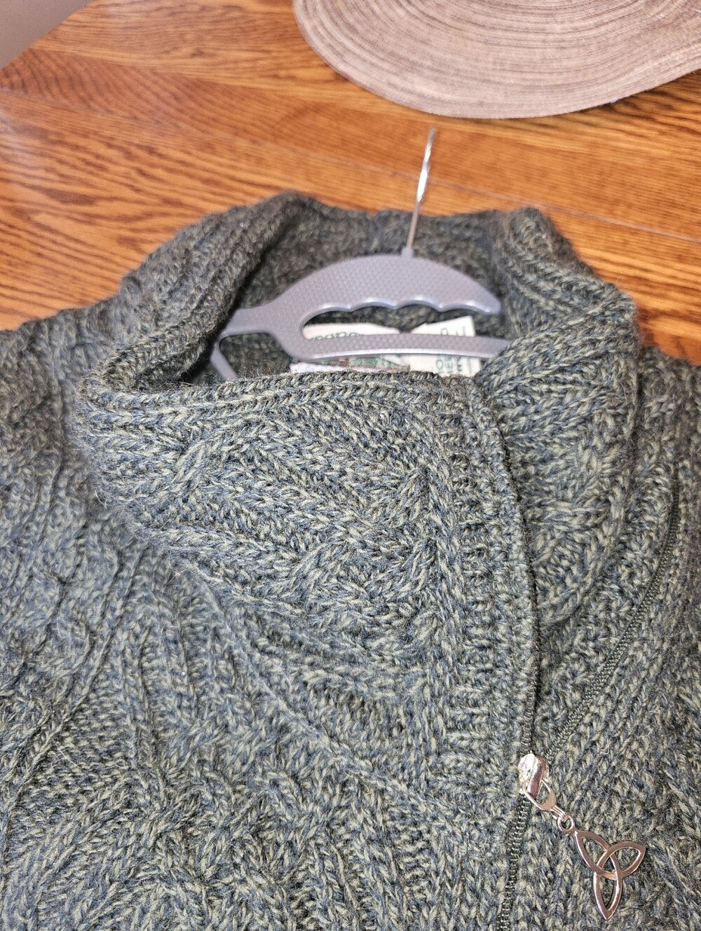 Aran Crafts Heathered Green Cable Knit / Side Zip Sweater Cardigan - Medium - Picture 8 of 11